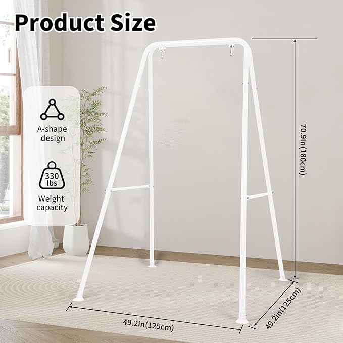 Swing Stand Only, Hammock Chair Stand, Heavy-Duty Metal Stand, Multi-Use Swing Frame for Indoor and Outdoor, Backyard, Max Load 300lbs, Hammock Chair not Included (White)