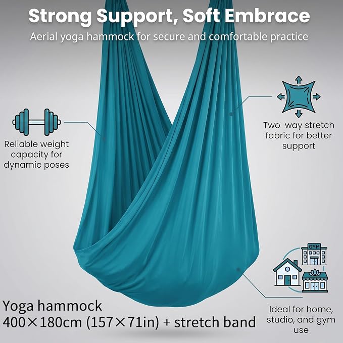 Dark Green Aerial Yoga Hammock, 400×180 Cm Flexible Silk Swing, Ideal for Relaxation and Stress Relief for Sports Enthusiasts