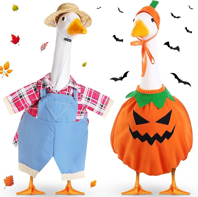 2 Set Halloween Goose Outfit Lawn Porch Goose Cloths Plastic Clothing Fall Halloween Outfit for 23 Inches Outdoor Patio Yard Lawn Art Decoration