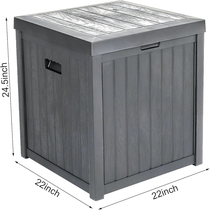 51 Gallon Medium Deck Box Outdoor Storage Box, Resin Garden Storage Chest with Overarching Waterproof Lid, Patio Bench Seat for Cushions & Tools, Gray