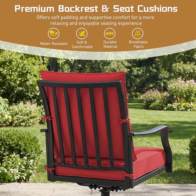 7 Piece Outdoor Patio Dining Set, 62’’ Rectangular Metal Dining Table with Umbrella Hole & 6pcs Patio Swivel Rocking Chairs, Outdoor Furniture Dining Set for Patio, Balcony, Lawn, Garden, Backyard