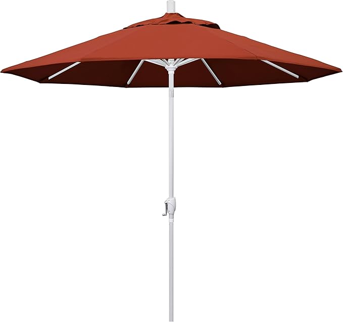 California Umbrella 9' Round Aluminum Market Umbrella, Crank Lift, Push Button Tilt, White Pole, Cilantro