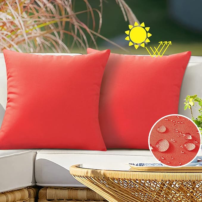 VAKADO Outdoor Christmas Waterproof Throw Pillow Covers 18X18 Set of 2 Decorative Red Patio Furniture Cushion Cases Outside Decor for Couch Garden Bench Porch