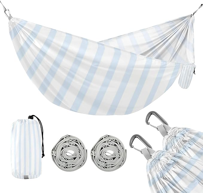 Blue Vertical Stripes 330lb Capacity Outdoor Hammock with Tree Straps Portable Hammock for Outside Patio Backyard Poolside Base para hamacas