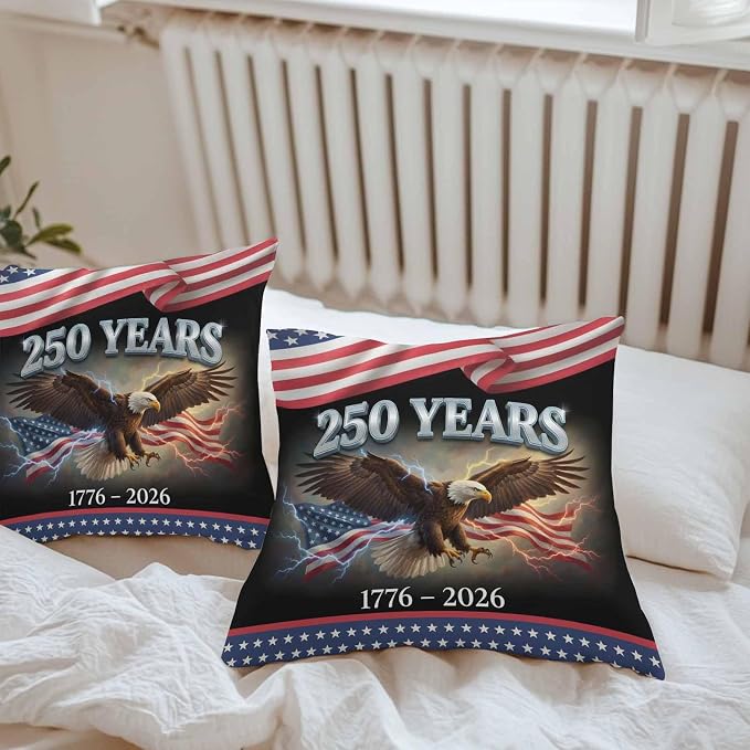250th Anniversary USA Outdoor Waterproof Throw Pillow Covers 24x24 Set of 2, Independence Day Eagle Flag Decorative Pillowcases Cushion Pillowcase for Couch Sofa Patio Outside Pillow Protector