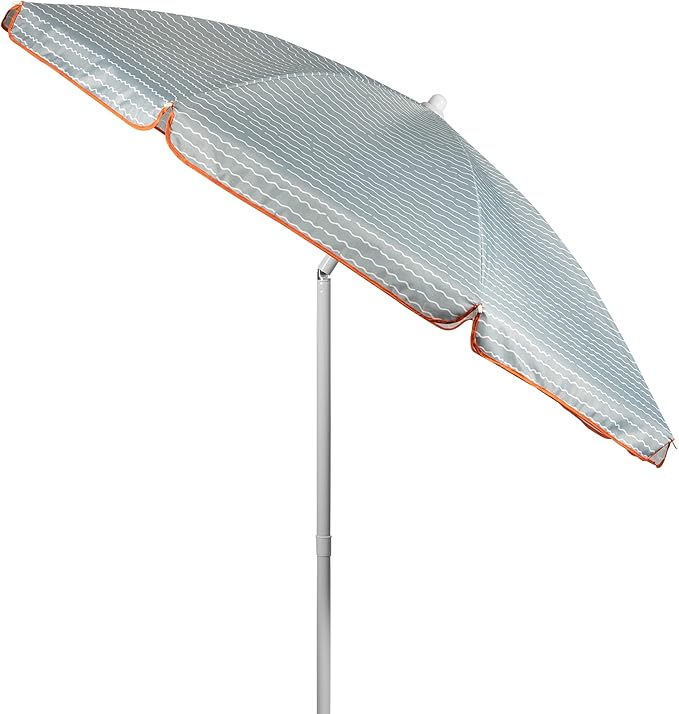 PICNIC TIME 5.5 Ft Portable Beach Umbrella, Lightweight UV Protection Sunshade with Tilt Pole & Carry Bag, Outdoor Canopy Umbrella for Beach, Sand, Pool, Patio, Camping, Travel, or Backyard Shade, (Wave Break Gray Pattern)