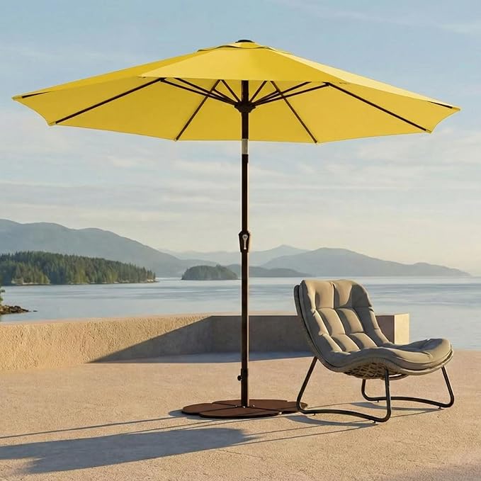 Kingdura 10FT Outdoor Patio Umbrella, Market Table Umbrella with Push Button Tilt and Crank, 8 Sturdy Fiberglass Ribs, UV Protection for Pool, Lawn, Deck, Backyard, Garden (Yellow)