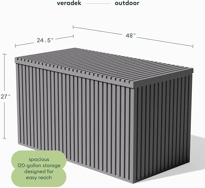 Veradek Everything Deck Box 120 Gallon | Lockable Storage Box and Organization for Patio Furniture, Outdoor Cushions, Throw Pillows, and Garden Tools