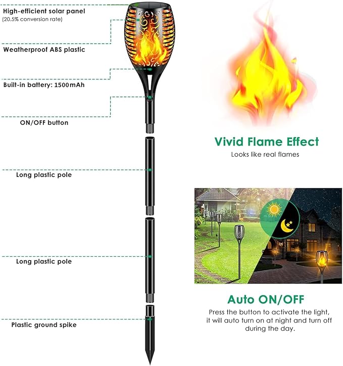 Solar Lights Outdoor 99 LED Higher & Larger Flickering Flame Solar Torch Light 43" Waterproof Outdoor Lighting Solar Powered Pathway Lights Christmas Decorations for Garden Patio Yard (6Pack)
