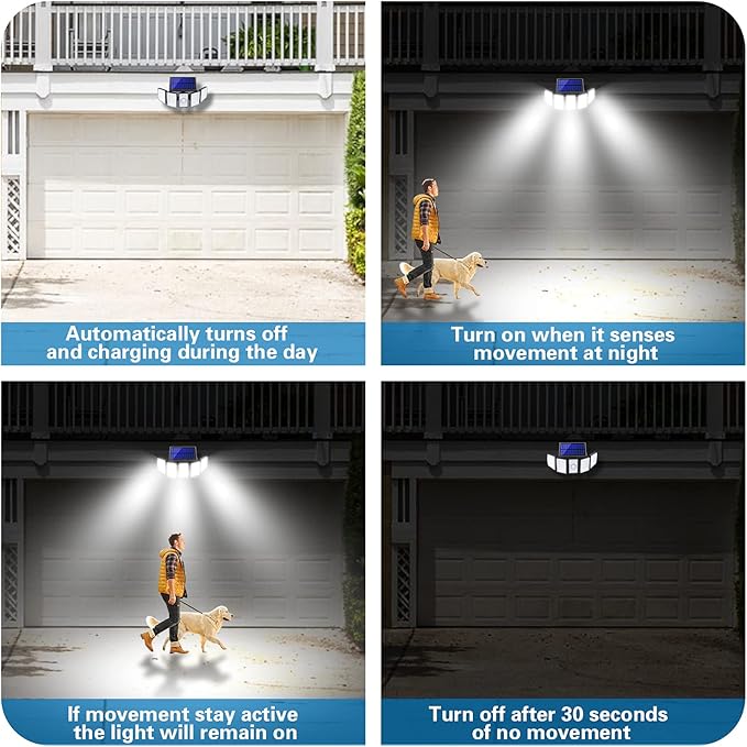 AmeriTop Solar Lights Outdoor 300 LED 7000K Motion Sensor Lights Cordless; 5 Adjustable Heads, 360° Wide Angle Illumination, IP65 Waterproof, Security LED Flood Light for Patio Yard Garden 2 Pack