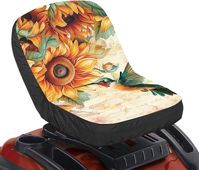 Lawn Mower Cover,Hummingbird Sunflower Tractor Seat Accessories,Medium Lawn Mower Seat Covers Fits Agricultural Vehicle