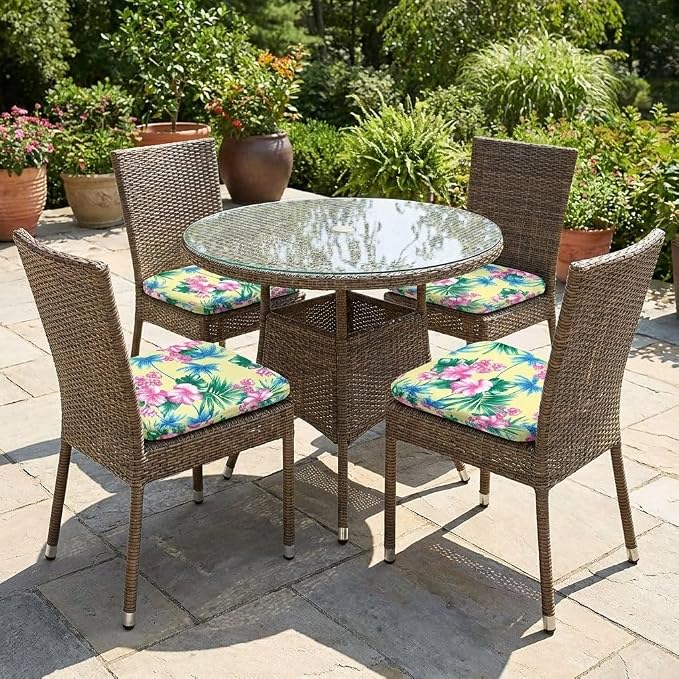 BrylaneHome Bh Outdoor Performance Set of 4 Stacking Chair Pads - Black Ikat
