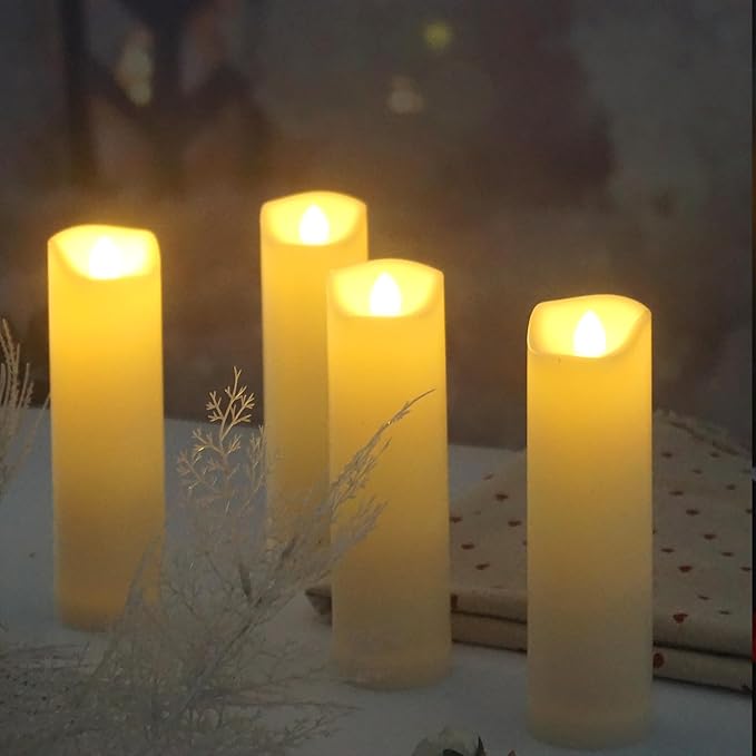 QIDEA 2”X7” Outdoor Waterproof Flameless Candles with Timer, Battery Operated Flickering Led Pillar Candles, Electric Plastic Fake Candles for Home Garden Wedding Halloween Xmas Decorations 4 Pack