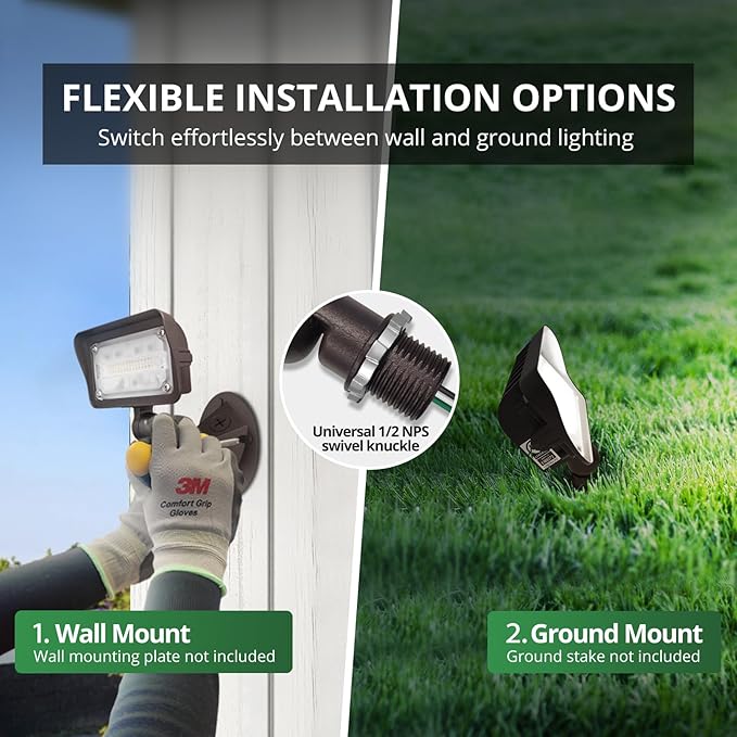 GKOLED 15W LED Flood Lights Outdoor, Dusk to Dawn Security Light, with Anti-Glare Guard, 120V 5000K 1650LM Waterproof Landscape Lighting, Aluminum Lighting Fixture, 1/2" Knuckle Mount, UL Listed