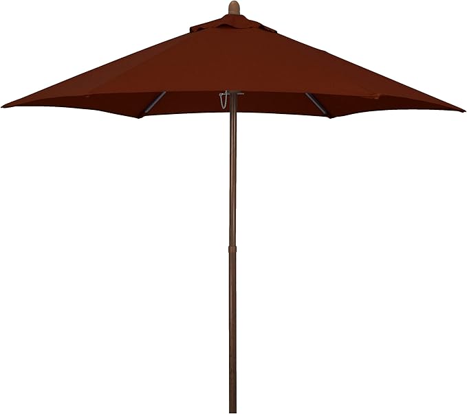 Sunline 7.5 ft Faux- Wood Patio Umbrella, Push Open Pin Stop Outdoor Market Umbrella with UV Protection & Wind Vent, Metal Frame for Deck, Pool & Table, Brick