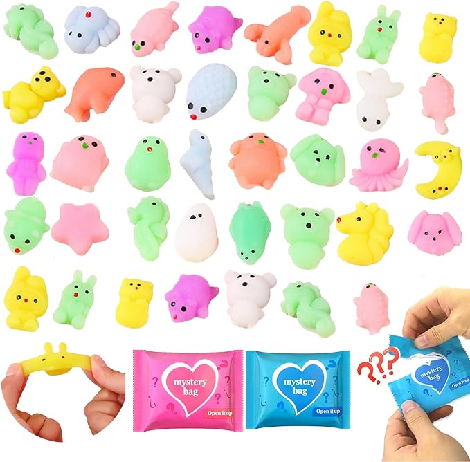 100PCS Mystery Blind Bag Squishy Mini Toy Set, Soft Squeeze Fidget Animal Figures Bulk, Mini Surprise Toys, Sensory Stress Relief Toys for Kids, Party Favors, Collectibles, Tiny Cute Figures Pack