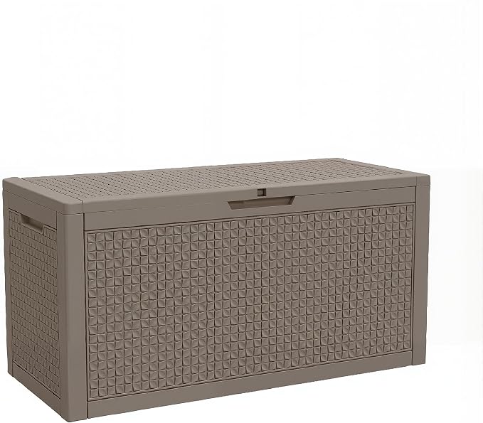 Resin Deck Box Outdoor Storage Box Waterproof for Patio Furniture,Outdoor Cushions,Garden Tools and Pool Supplies (Grey, 110 Gallon)