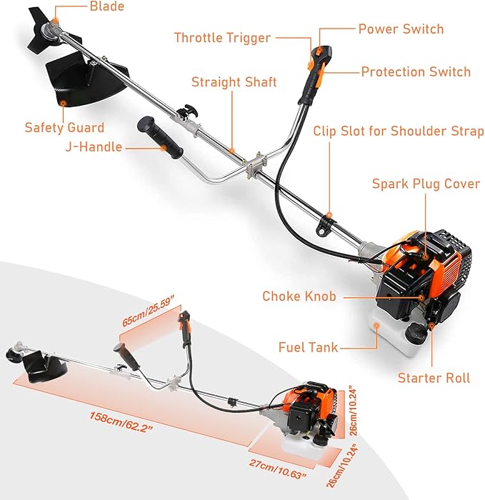 Weed Wacker Gas Powered 42.7CC Gas Brush Cutter 2-in-1 Cordless Grass Trimmer/Edger, 2-Cycle Gas String Trimmer with 2 Detachable Head for Lawn and Garden Care