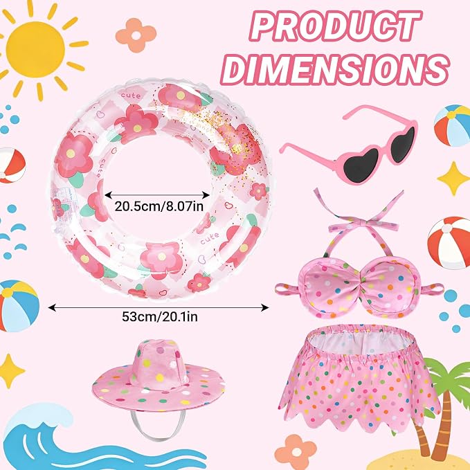 hoyuwak Bikini Goose Outfits Summer Hawaiian Porch Goose Outfits with Swimming Ring Sunglasses Hat for 23" Geese Yard Decor
