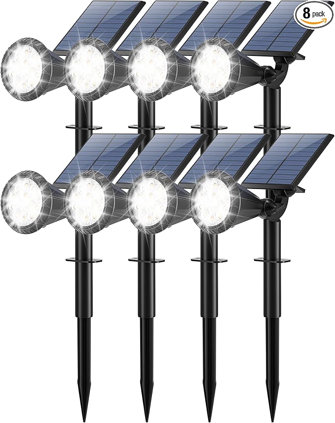 Tadyreal Solar Lights Outdoor Waterproof IP65 180° Adjustable Solar Powered Landscape Spot Lights for Yard 4 Lighting Modes Spotlights for Pathway Garden Outside Wall Pool Porch (8 Pack, Cool White)