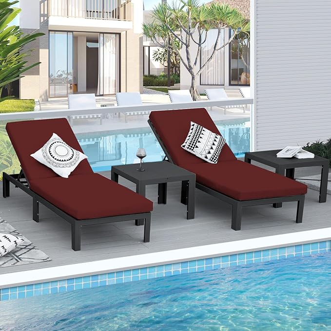 NICESOUL 16 Piece Oversized Modular Aluminum Outdoor Furniture Set with Chaise Lounge, 29" Deep and Wide Sectional Seating, 500 lbs High Weight Capacity Patio Conversation Set for Poolside, Burgundy