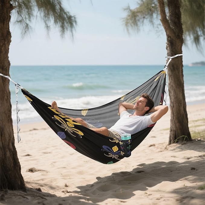 Hammocks for Outside Mardi Gras Fleur De Lis Camping Hammock Portable Hammocks with Tree Straps and Carry Bag Camping Accessories for Hiking Beach Outdoor