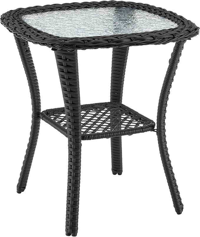 Manhattan Comfort Fruttuo 3-Piece Patio Conversation Set, Swivel Steel Rattan Chairs with Removable Cushions & Tempered Glass End Table, Weather-Resistant Outdoor Furniture for Backyard & Porch, Cream