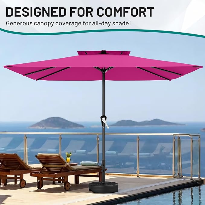 AreShark 8'x10' 2 Tiers Rectangular Patio Umbrella - Outdoor Umbrella Waterproof UV Protection, Market Table Umbrella w/Crank for Pool, Backyard, Deck(Rose Pink)