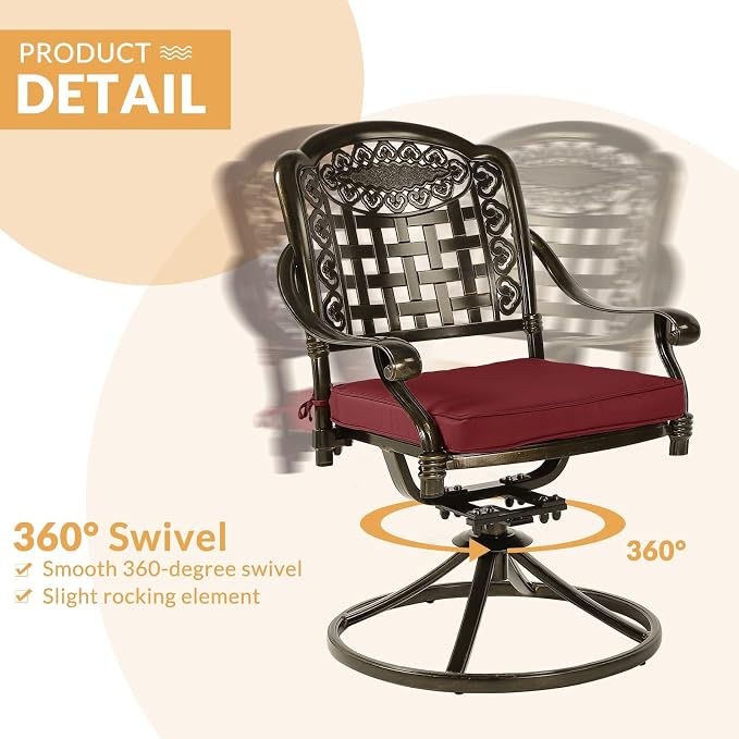 9-Piece Patio Dining Set, Oval Cast Aluminum Dining Table with Umbrella Hole & 8 Swivel Rocker Chairs, Red