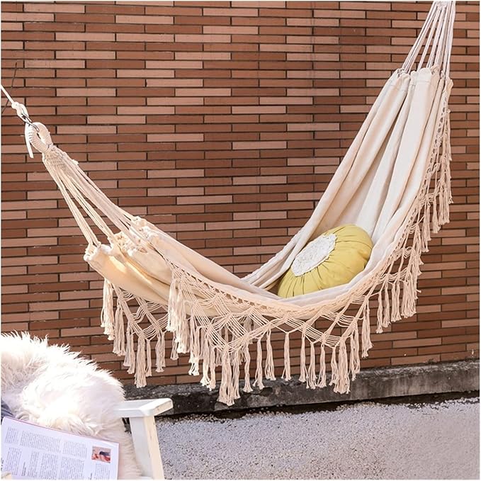 Swing Set Upholstery Hammock, Hammock for 2, Bohemian Style, Brazilian Lace Fringe, Carrying 250kg, Canvas Swing Chair, Indoor Hanging Swing Swing Seat (Color : Single Hammock Lace)