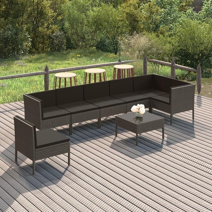 Patio Lounge Set with Cushions,Patio Furniture Sets,Patio Conversation Sets,Outdoor Furniture Sets,for Garden,Backyard,Outdoor,8 Piece Poly Rattan Black