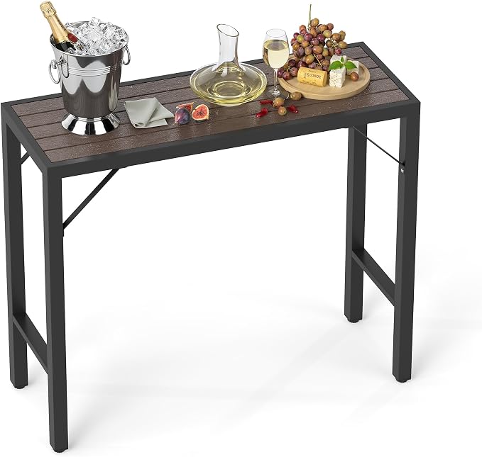 Outdoor Bar Table, 39” Patio Bar Height Table, Bar Counter Pub Dining Table with Waterproof Top for Balcony, Garden, Yard, Poolside (Brown)
