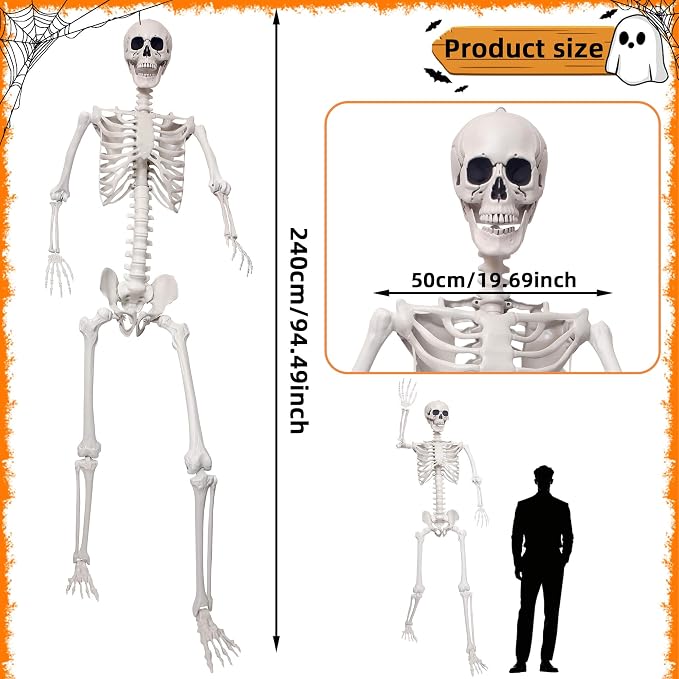 7.9Ft Giant Skeleton Life Size Human Bones with Movable Joints for Halloween Decorations
