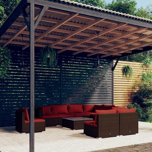 10 Piece Patio Lounge Set with Cushion, Piece Patio Set Patio Lounge Set Outdoor Patio Sectional Furniture Conversation Sets s Poly Rattan Brown