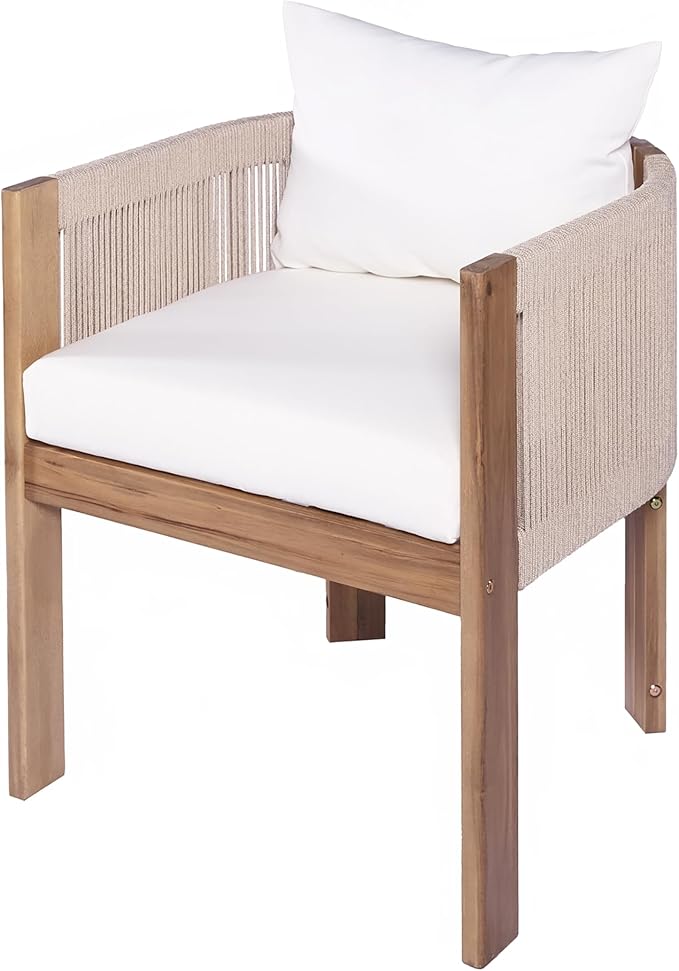 Christopher Knight Home Matera Acacia Wood Outdoor Dining Set for 8, 9 Piece Patio Dining Table and Chair Set, Wooden Outdoor Dining Armchair and Table Set with Removable Cushion, Light Teak+Beige