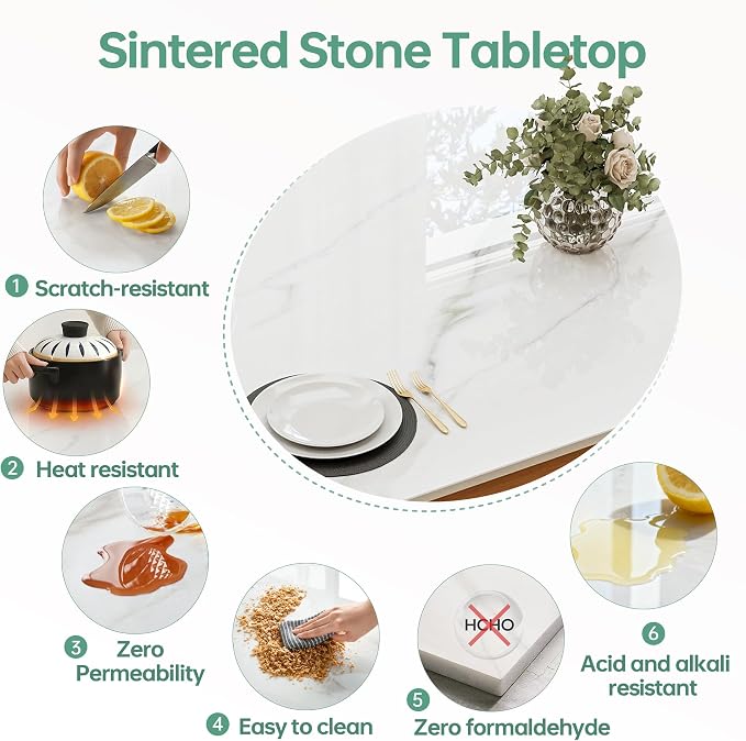 Rectangle Table Top,55.1” x 27.6” White Sintered Stone Tabletop, DIY Replacement & Cover Marble Desktop, Scratch & Wear Resistant, Easy to Clean, Suitable for Indoor & Outdoor