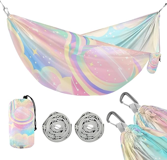 A Pastel Rainbow Sky 330lb Capacity Hammocks with Hanging Rope Rope Hammock for Outside Patio Garden Bases para hamacas para adultos