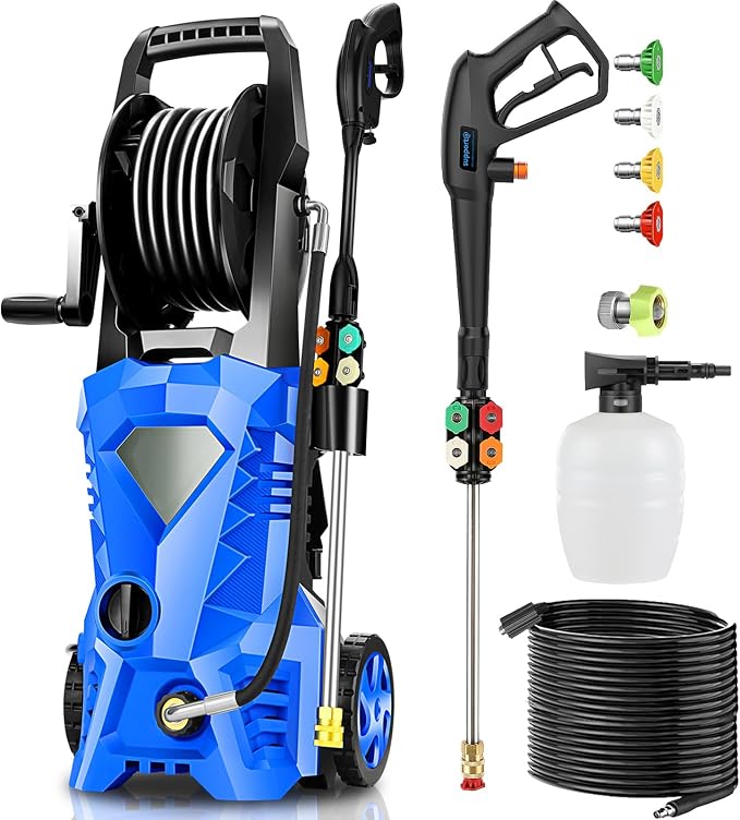 Electric Pressure Washer 5000 PSI 4.0 GPM High Power Washer with 4 Pressure Nozzle and Foam Cannon, powerwashers for Home, Car Washing, Fence Cleaning, Patio, Blue