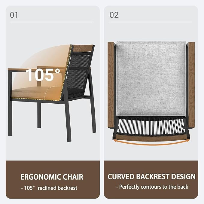7-Piece Patio Dining Table and Chair Sets, Outdoor Metal Dining Furniture Set with Umbrella Hole, 6pcs Patio Chairs with Cushions for Backyard, Deck (Black/Brown, 7Pcs)