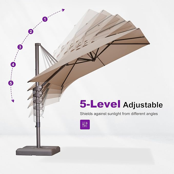 PURPLE LEAF 10' X 13' Patio Cantilever Umbrella Rectangle Umbrella Outdoor with Aluminum Offset Antique Bronze Hanging and 360° Rotation for Pool Garden Deck Patio, Taupe