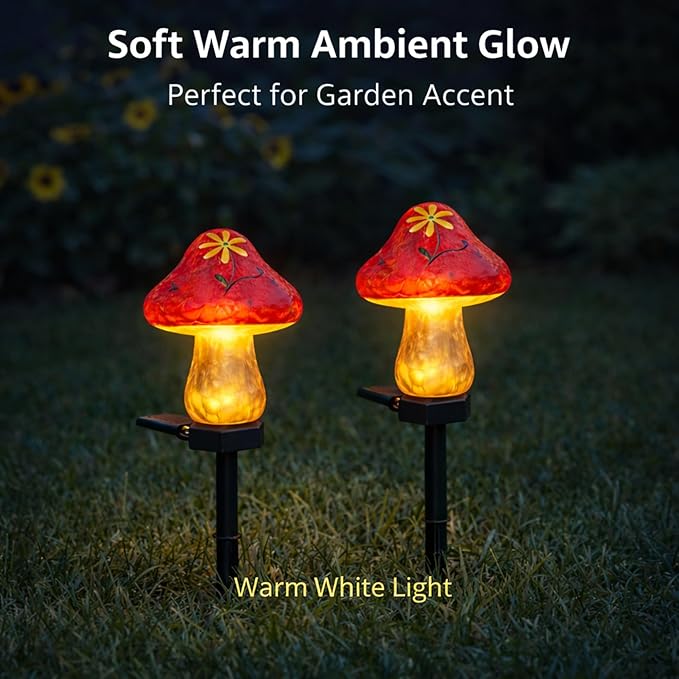 Solar Garden Lights Outdoor, 2 Pack Decorative Solar Mushroom Pathway Lights Waterproof, Resin Garden Lights for Yard Lawn Walkway Patio Decor