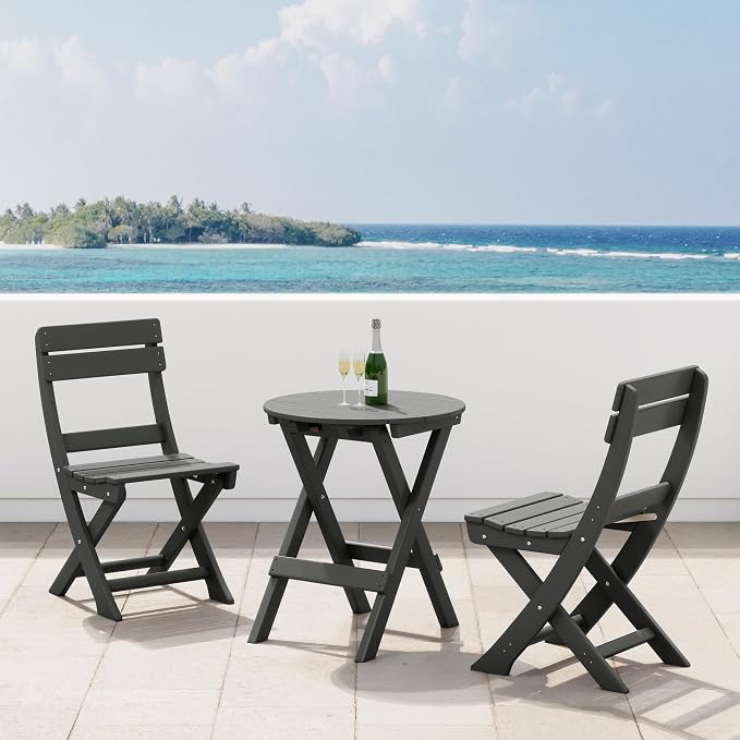 Costaelm Outdoor Bistro Table, Patio Round Portable Folding Bar Height Table Tall Balcony Pub Small High Top for Front Porch Deck, Backyard, Garden, Gray