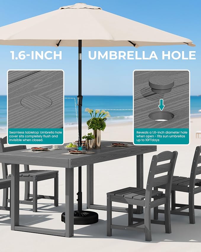 SERWALL HDPE Outdoor Dining Set for 4, 67'' Patio Table and Chairs Set | with Armless Seat