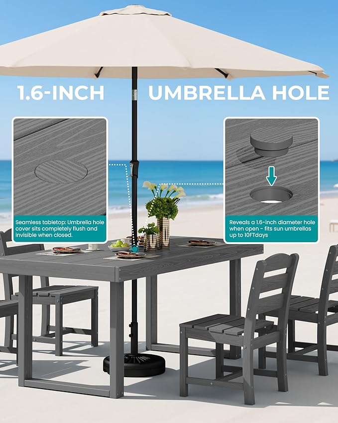 SERWALL HDPE Outdoor Dining Set for 6, 67'' Patio Table and Chairs Set | with Armless Seat