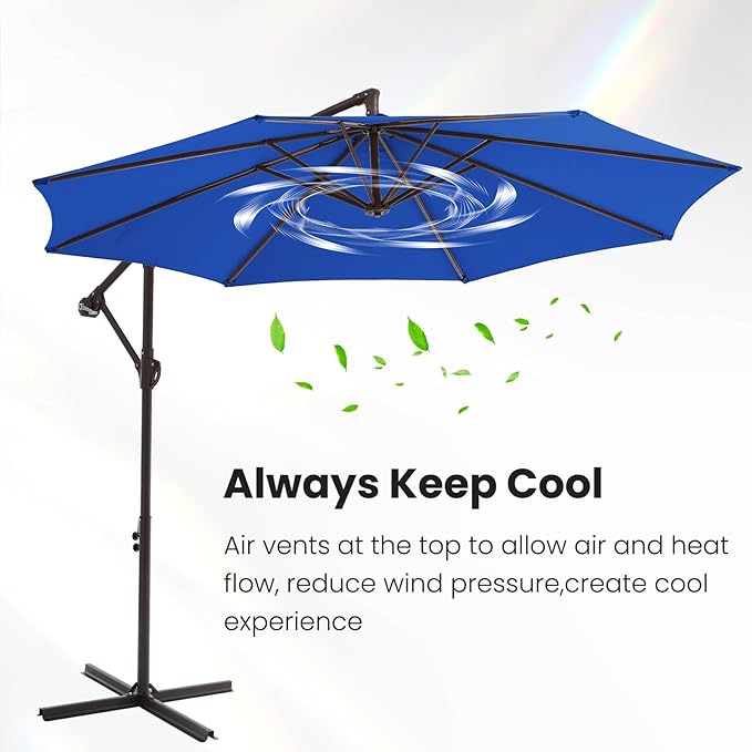 10FT Patio Umbrella, Outdoor Offset Cantilever Umbrella with Sturdy 8 Ribs, Easy Tilt Adjustment for Backyard Pool Garden,Dark Blue