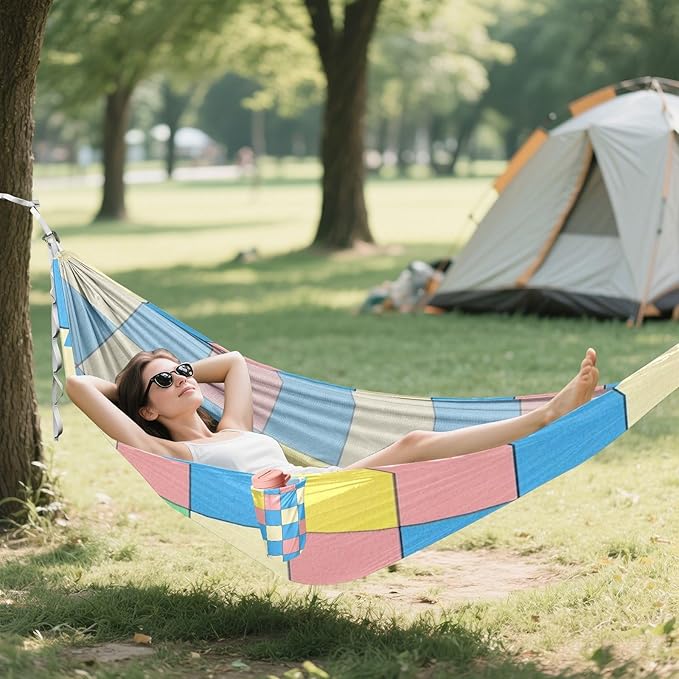 Checkered Plain Blue Green Beige 330lb Capacity Hammocks Portable Hammock for Outside Patio Garden Base para hamacas