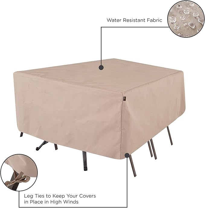 Modern Leisure 2923 Chalet Patio Table & Chairs, Furniture Set, Outdoor Cover, for Rectangular and Oval Tables (44 L x 72 D x 23 H) Water-Resistant, Beige