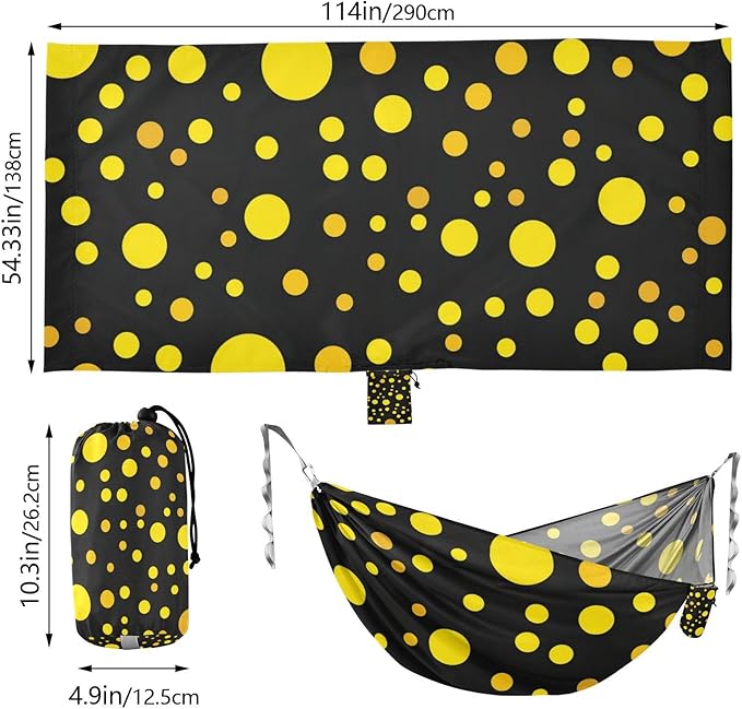Yellow Irregular Dots 330lb Capacity Hammocks with Tree Straps Fabric Hammock for Outside Beach Patio Garden hamaca para acampar