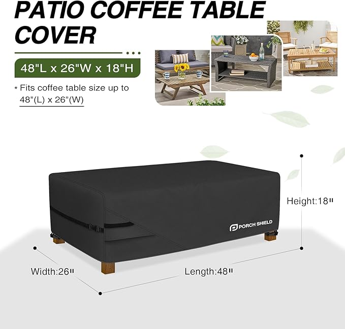 Porch Shield Patio Coffee Table Cover - Waterproof Outdoor Furniture Rectangular Small Table Covers 48 x 26 inch, Black