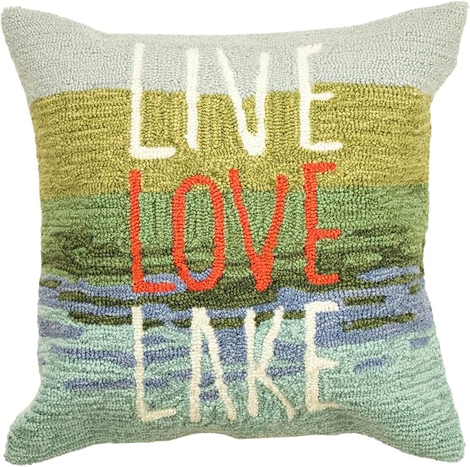 Liora Manne Lush Decor FRONTPORCH Indoor/Outdoor Handmade Pillow - Transitional Graphic Casual Nature Accent (Live Love Lake Water) (18" x 18")